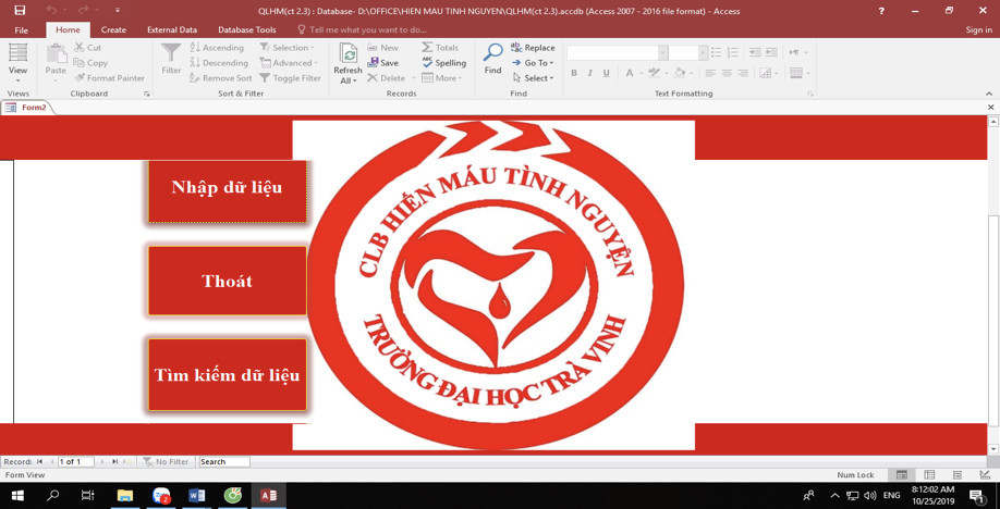 Phần mềm quản lý hiến máu do Thảo viết.