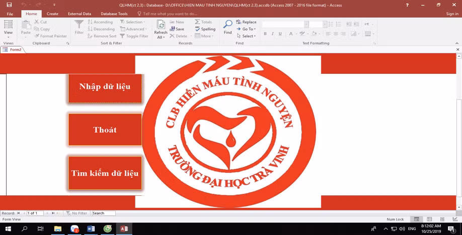 Phần mềm quản lý hiến máu do Thảo viết.