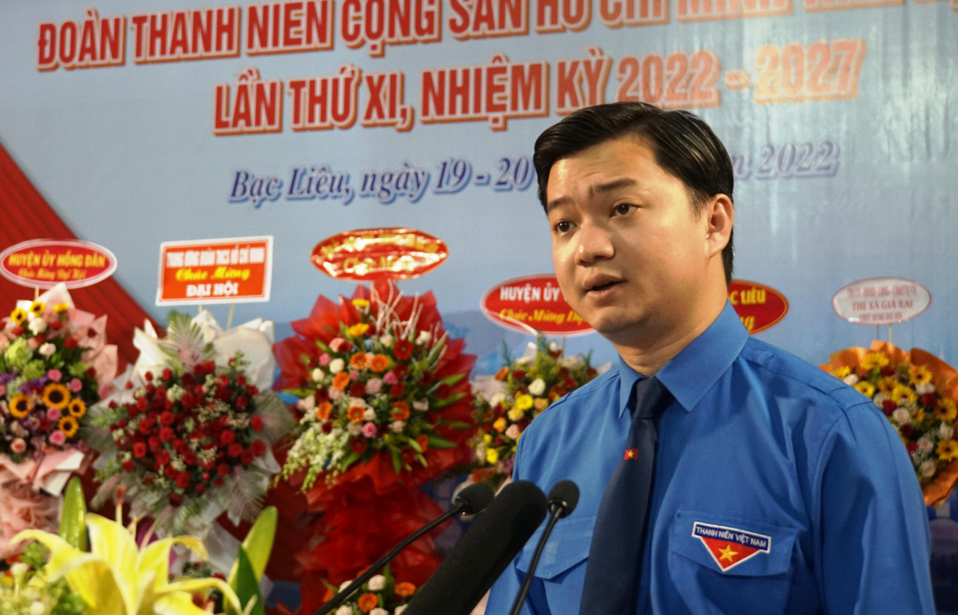 Anh Nguyễn Minh Triết, Bí thư Trung ương Đoàn, Chủ tịch Hội Sinh viên Việt Nam phát biểu. Ảnh: Hòa Hội