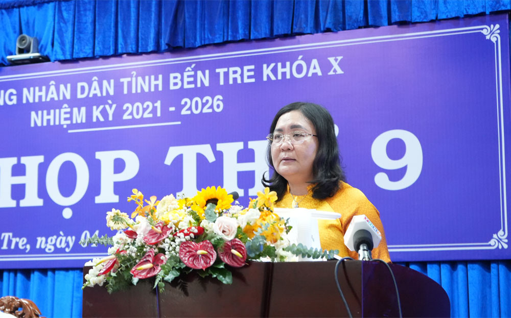 Bà Hồ Thị Hoàng Yến, Phó Bí thư Thường trực Tỉnh ủy - Chủ tịch HĐND tỉnh Bến Tre phát biểu. Ảnh: Phương Thảo