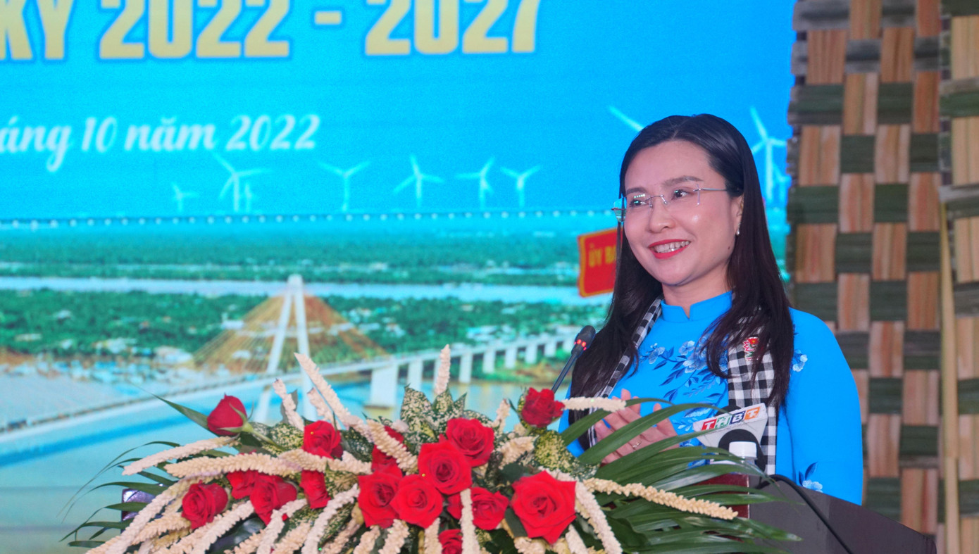 Chị Nguyễn Phạm Duy Trang phát biểu tại Đại hội. Ảnh: Hòa Hội