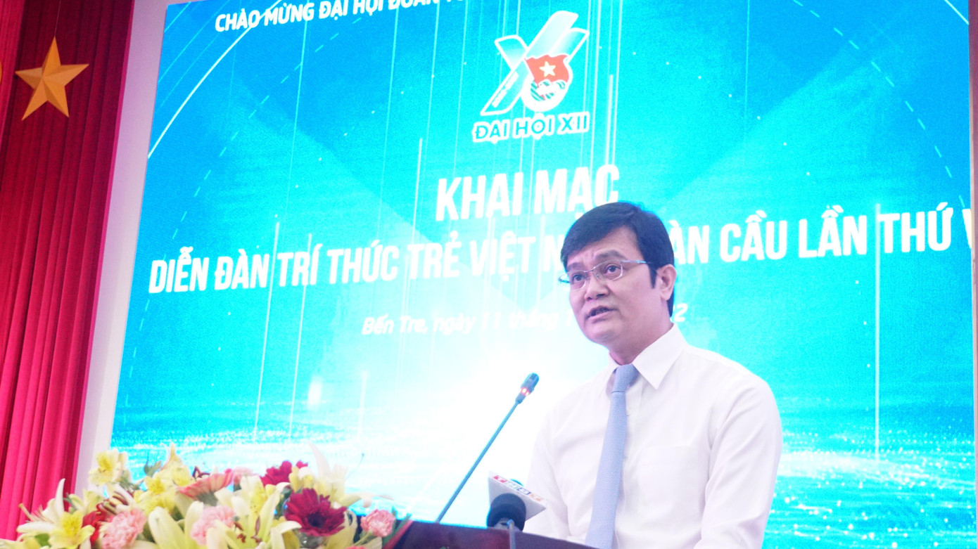 Anh Bùi Quang Huy, Bí thư thứ nhất Trung ương Đoàn phát biểu. Ảnh: Hòa Hội