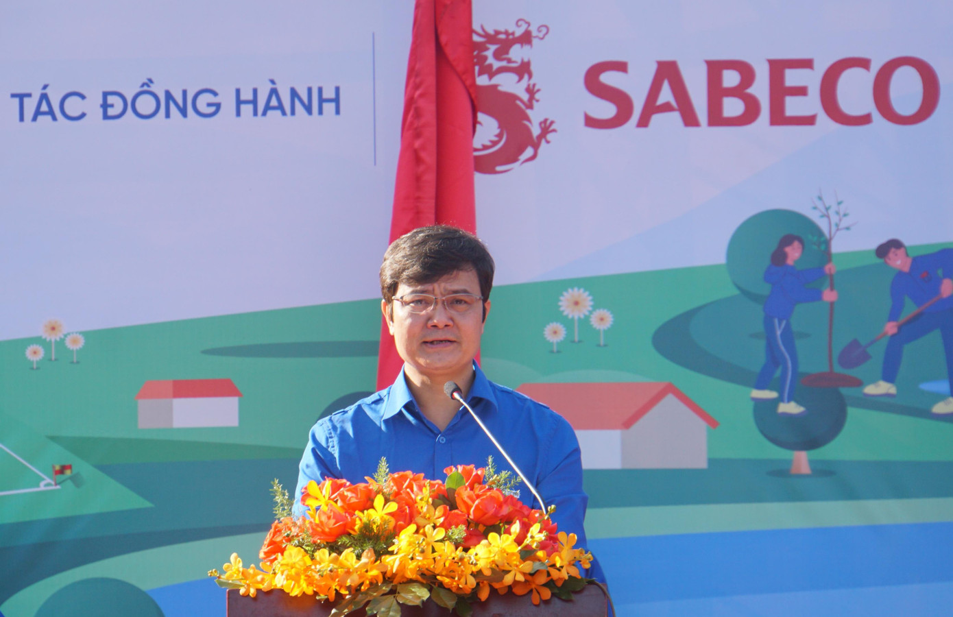 Anh Bùi Quang Huy, Bí thư thường trực Trung ương Đoàn phát biểu. - Ảnh: Hòa Hội