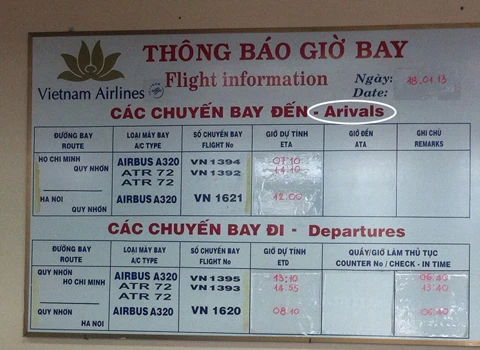 Arrivals bị viết thành 