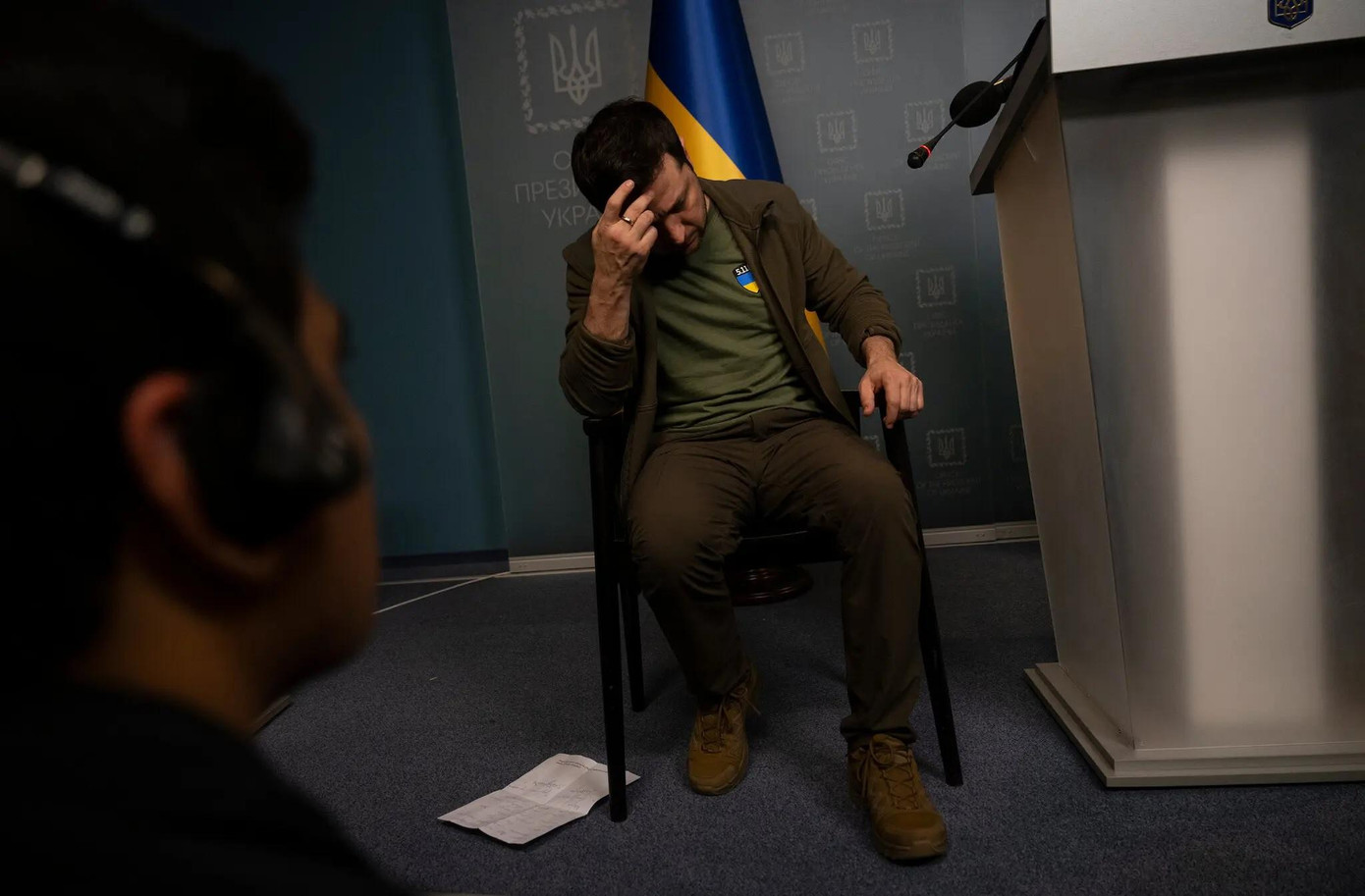 Tổng thống Ukraine Volodymyr Zelensky trong buổi họp báo. Ảnh: New York Times. Tổng thống Ukraine Volodymyr Zelensky trong buổi họp báo. Ảnh: New York Times.