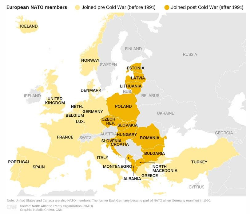 Các thành viên NATO. Đồ họa: CNN. Các thành viên NATO. Đồ họa: CNN.