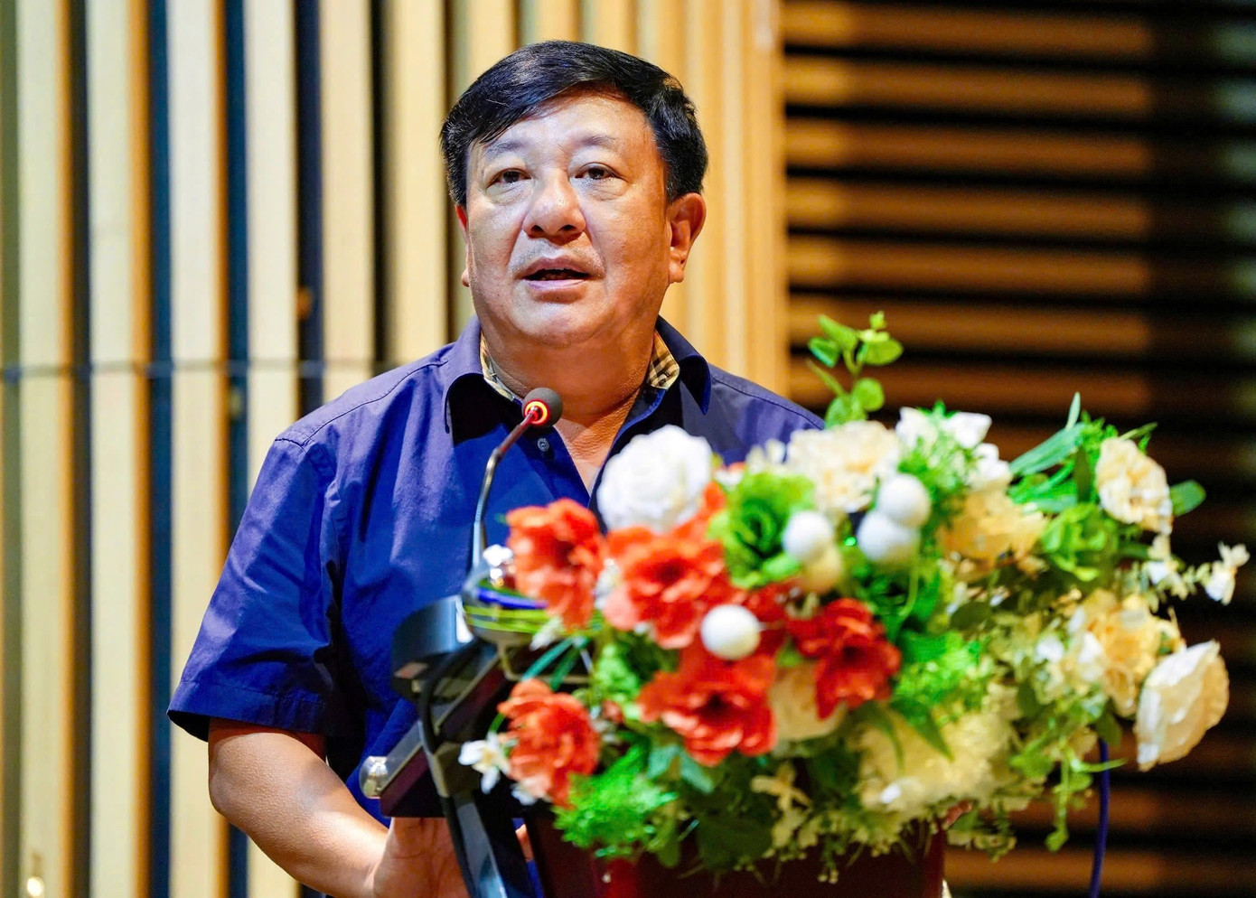 Thiếu tướng Đỗ Triệu Phong - Cục trưởng Cục Truyền thông CAND, Trưởng ban tổ chức liên hoan Truyền hình - Phát thanh CAND, phát biểu tại buổi họp.