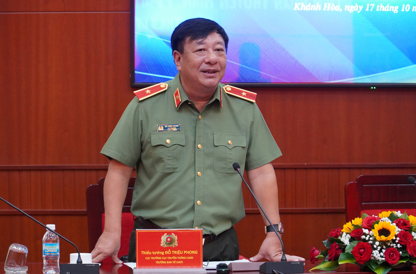 Thiếu tướng Đỗ Triệu Phong - Cục trưởng Cục Truyền thông CAND, Trưởng Ban tổ chức, thông tin về Liên hoan Truyền hình - Phát thanh CAND năm 2024.