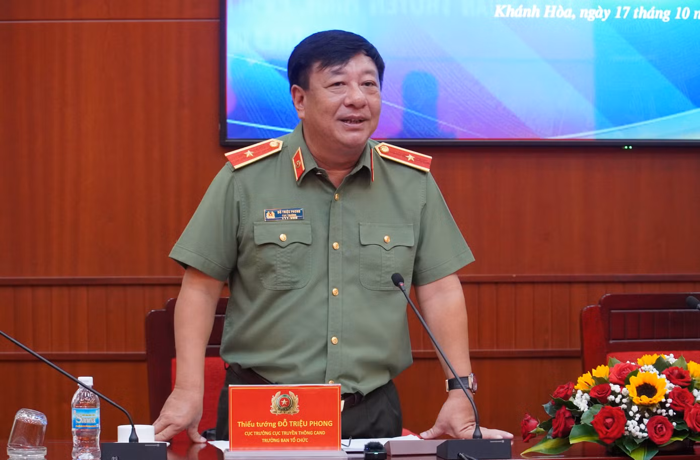 Thiếu tướng Đỗ Triệu Phong - Cục trưởng Cục Truyền thông CAND, Trưởng Ban tổ chức, thông tin về Liên hoan Truyền hình - Phát thanh CAND năm 2024.