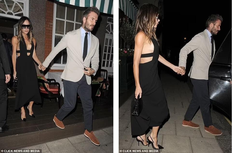 Victoria và David Beckham rời nhà hàng sau bữa ăn tối cùng bạn bè. Ảnh: Daily Mail. Victoria và David Beckham rời nhà hàng sau bữa ăn tối cùng bạn bè. Ảnh: Daily Mail.