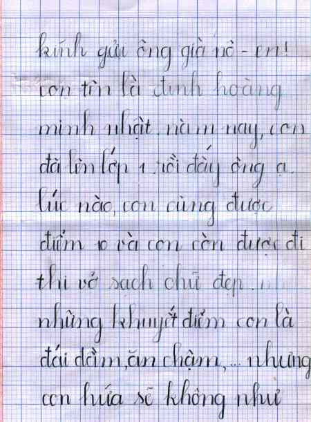 Con chỉ có khuyết điểm là đái dầm, ăn chậm thôi Ông ạ!