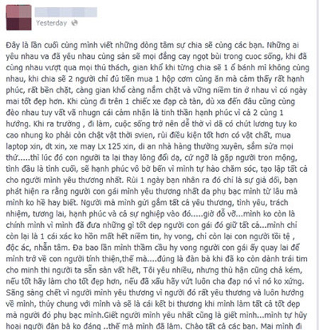 Những lời cuối cùng của kẻ sát nhân lụy tình trên Facebook trước khi ra tự thú