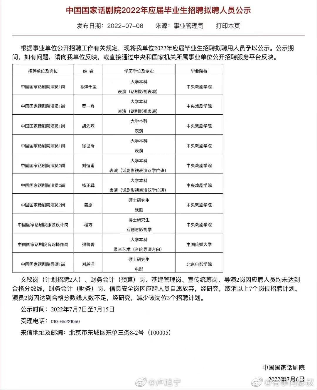 Trong danh sách có ghi rõ thời gian &quot;công bố công khai&quot; là từ ngày 7/7 đến ngày 15/7/2022. Trong thời gian công bố công khai này, nếu công chúng có thắc mắc thì có thể phản ánh đến nhà hát hoặc các cơ quan có liên quan khác.