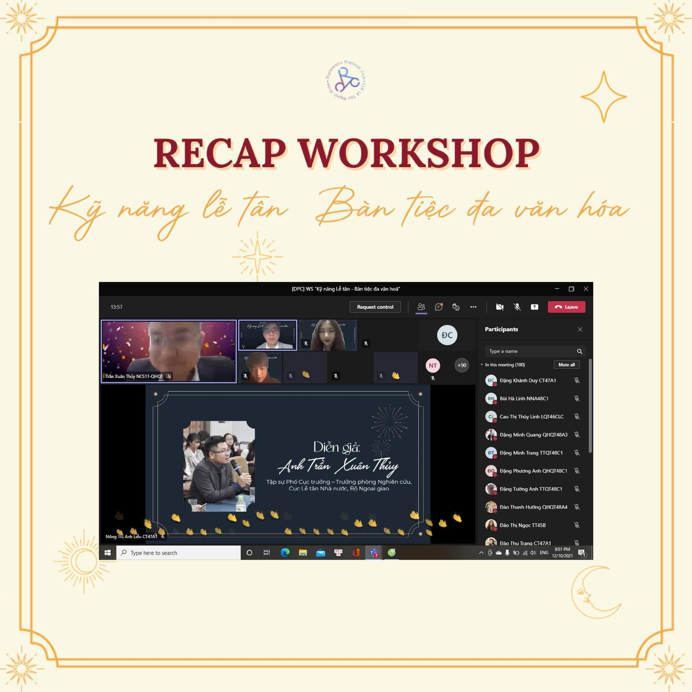 Workshop "Bàn tiệc đa văn hóa" với diễn giả Trần Xuân Thuỷ - Tập sự Phó Cục trưởng Cục lễ tân Nhà nước, Bộ Ngoại giao.