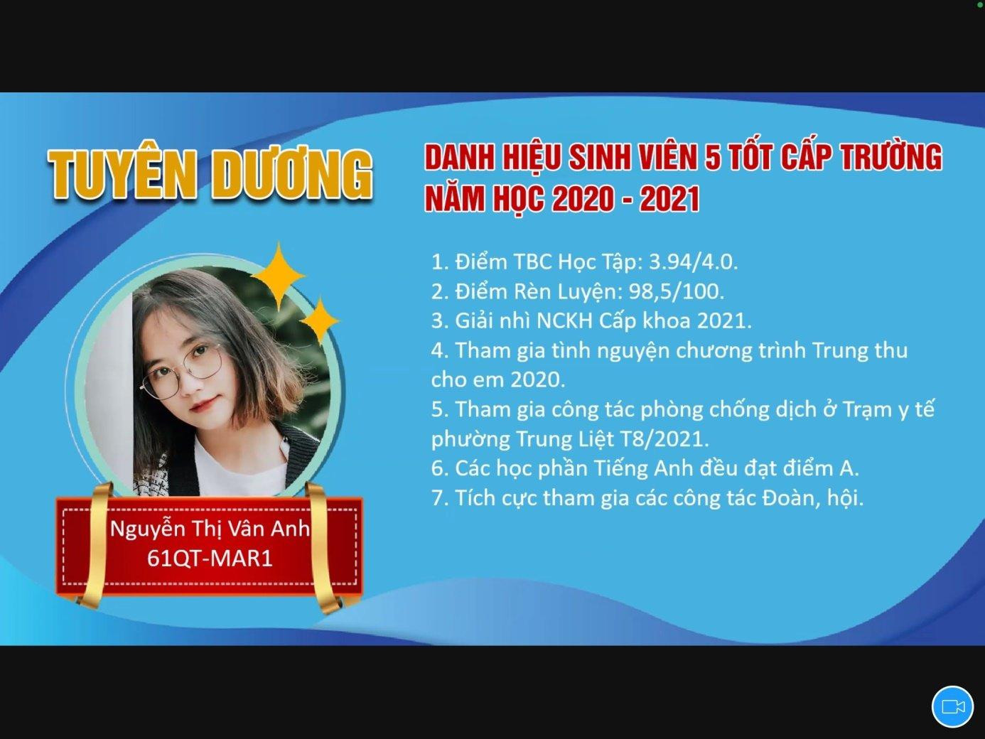 Bảng thành tích ấn tượng của Vân Anh trong năm học 2020 - 2021. Bảng thành tích ấn tượng của Vân Anh trong năm học 2020 - 2021.