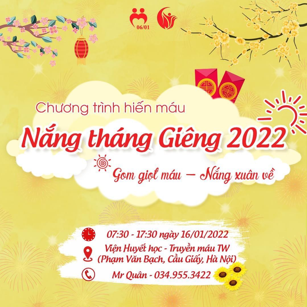Chính hội của Nắng tháng giêng sẽ được tổ chức vào ngày 16/01/2022 tại Viện Huyết học – Truyền máu Trung ương.
