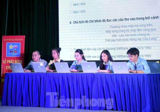 Lễ tân Lễ phát động cuộc thi “Tìm hiểu lịch sử quan hệ đặc biệt Việt Nam - Lào, Lào - Việt Nam” nhân dịp kỷ niệm 60 năm ngày thiết lập quan hệ ngoại giao Việt Nam - Lào.