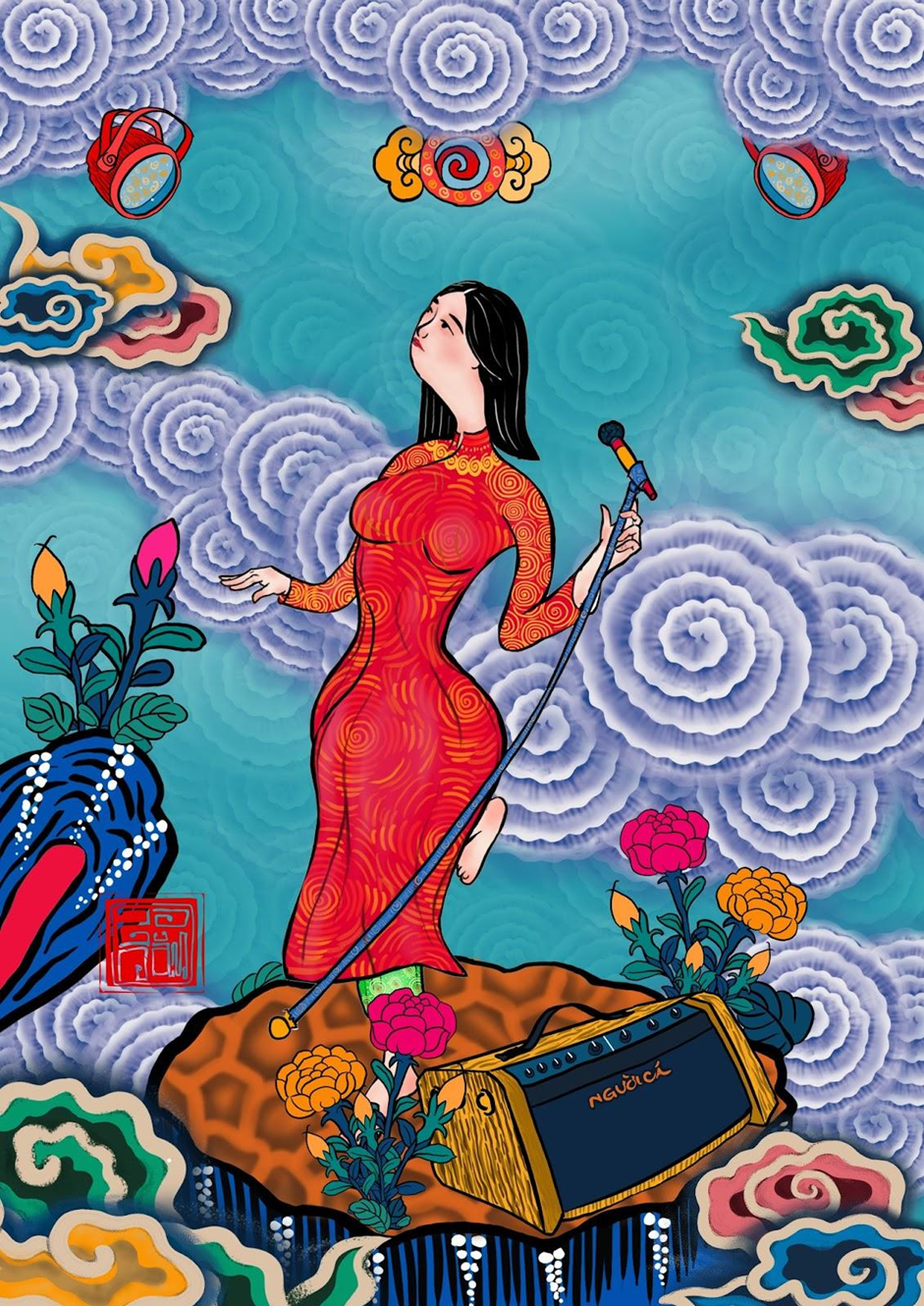 Bức Vocalist là bóng dáng người con gái thanh tao, nhẹ nhàng thoáng chút đượm buồn, tựa như những nàng thơ của Vương Gia Vệ hay Trịnh Công Sơn. Một cô gái cất tiếng hát về Hà Nội "ru em từng ngón xuân hồng"... Bức Vocalist là bóng dáng người con gái thanh tao, nhẹ nhàng thoáng chút đượm buồn, tựa như những nàng thơ của Vương Gia Vệ hay Trịnh Công Sơn. Một cô gái cất tiếng hát về Hà Nội "ru em từng ngón xuân hồng"...