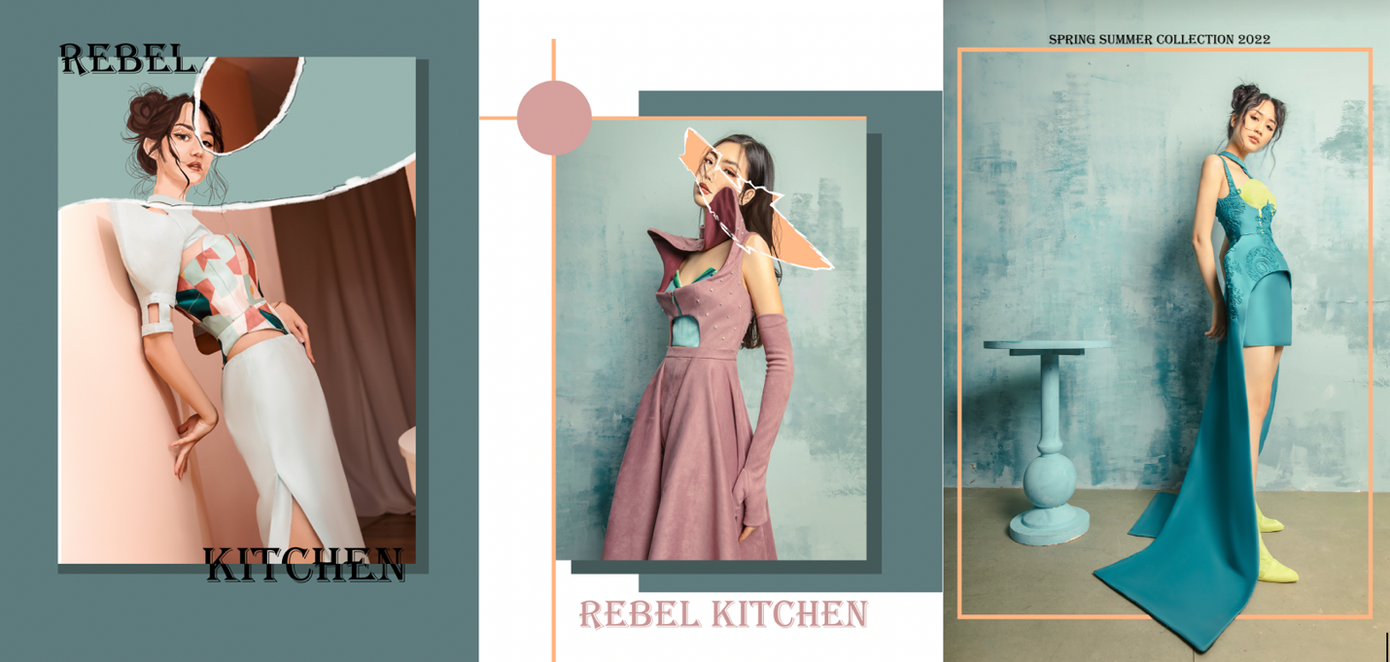 BST Rebel Kitchen, tác giả Vũ Thị Thùy Linh. Lấy cảm hứng từ một công trình nội thất của nhà thiết kế Tây Ban Nha - PATRICIA BUSTOS DE LA TORRE. Một nền ẩm thực lãng mạn và gợi cảm khẳng định sự kỳ lạ và tự nhiên của Nhật Bản, nhưng với không khí trong lành và mát mẻ của những môi trường tiên phong nhất ở Milan. BST mang kiểu dáng hiện đại năng động, hướng nổi loạn, màu sắc trẻ trung. BST Rebel Kitchen, tác giả Vũ Thị Thùy Linh. Lấy cảm hứng từ một công trình nội thất của nhà thiết kế Tây Ban Nha - PATRICIA BUSTOS DE LA TORRE. Một nền ẩm thực lãng mạn và gợi cảm khẳng định sự kỳ lạ và tự nhiên của Nhật Bản, nhưng với không khí trong lành và mát mẻ của những môi trường tiên phong nhất ở Milan. BST mang kiểu dáng hiện đại năng động, hướng nổi loạn, màu sắc trẻ trung.