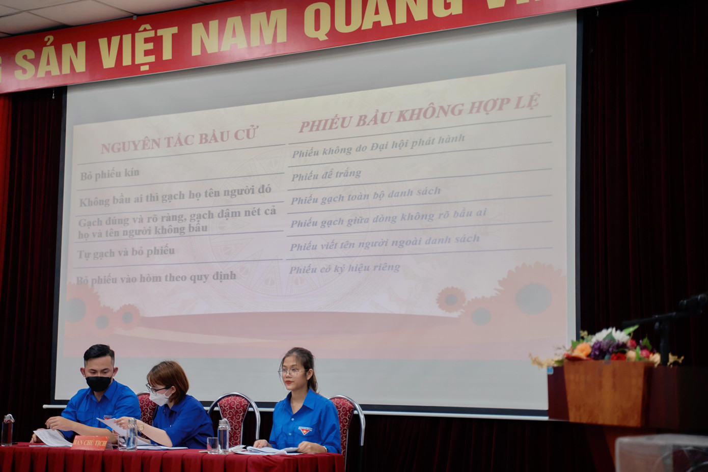 Đoàn chủ tịch Điều hành Đại hội Đoàn TNCS HCM Viện môi trường và được tín nhiệm Phó Bí thư Liên chi Đoàn Viện Môi trường nhiệm kỳ 2022-2024. Đoàn chủ tịch Điều hành Đại hội Đoàn TNCS HCM Viện môi trường và được tín nhiệm Phó Bí thư Liên chi Đoàn Viện Môi trường nhiệm kỳ 2022-2024.