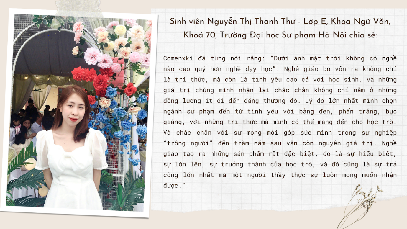 Nguyễn Thị Thanh Thư - Lớp E, Khoa Ngữ Văn, Khóa 70, Trường Đại học Sư phạm Hà Nội bày tỏ suy nghĩ. (Ảnh: Linh Chi)