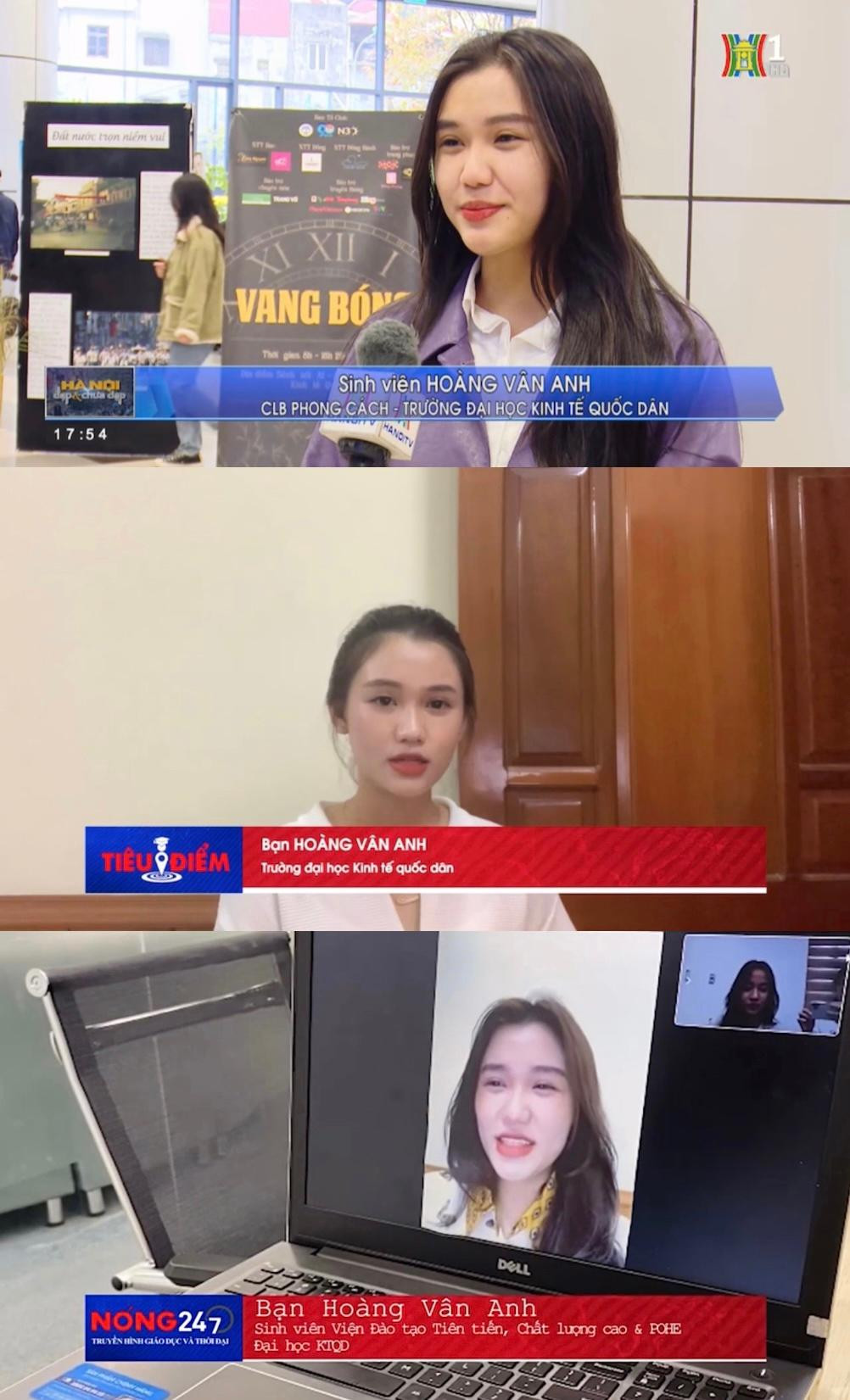 Hoàng Vân Anh và những lần chia sẻ cùng báo chí, truyền thông về việc học tập và hoạt động trong sinh viên. (Ảnh chụp màn hình)