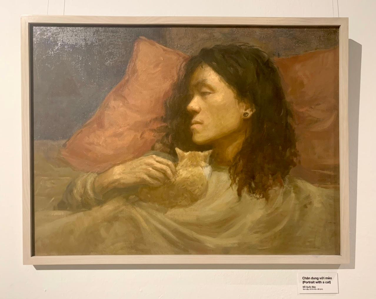 Tác phẩm ''Chân dung với mèo'' của họa sĩ Đỗ Quốc Bảo. Tác phẩm ''Chân dung với mèo'' của họa sĩ Đỗ Quốc Bảo.
