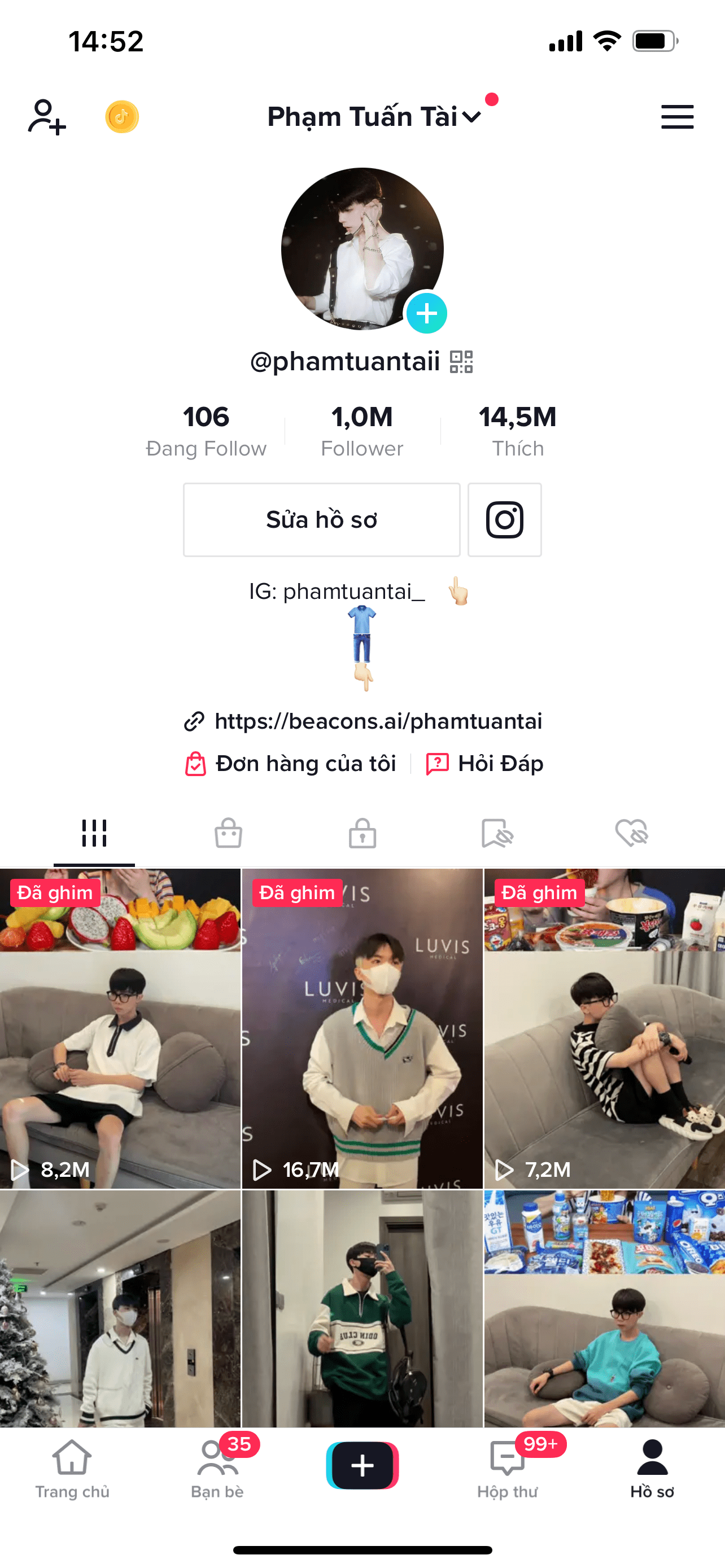 Mới đây, kênh Tiktok Phạm Tuấn Tài đạt 1 triệu người theo dõi cùng 14,5 triệu lượt thích, đây là một dấu ấn trong sự nghiệp sáng tạo nội dung của Tuấn Tài.