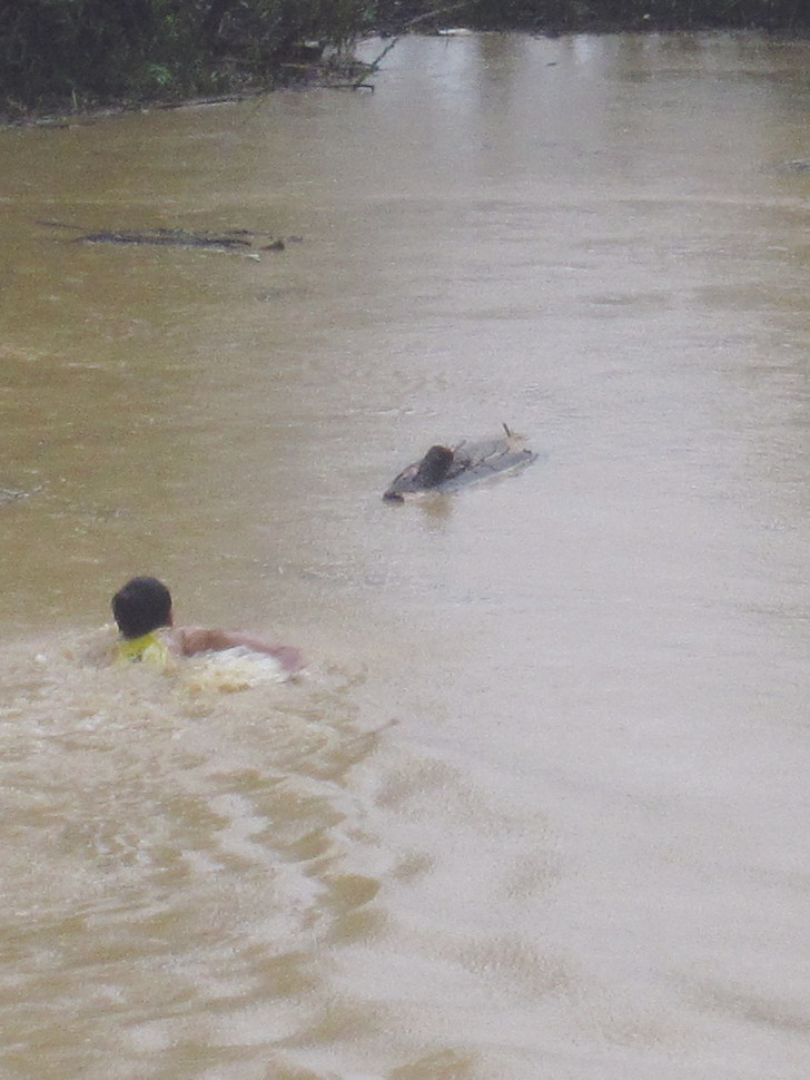 Liều mình giữa dòng nước xoáy để vớt củi 