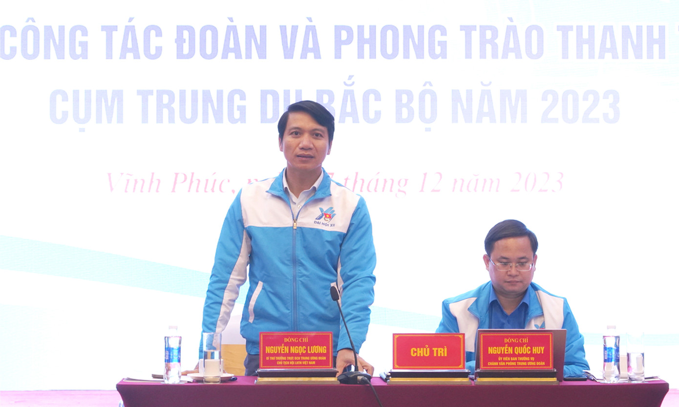 Bí thư thường trực T.Ư Đoàn Nguyễn Ngọc Lương phát biểu tại hội nghị. Ảnh: Kiều Anh