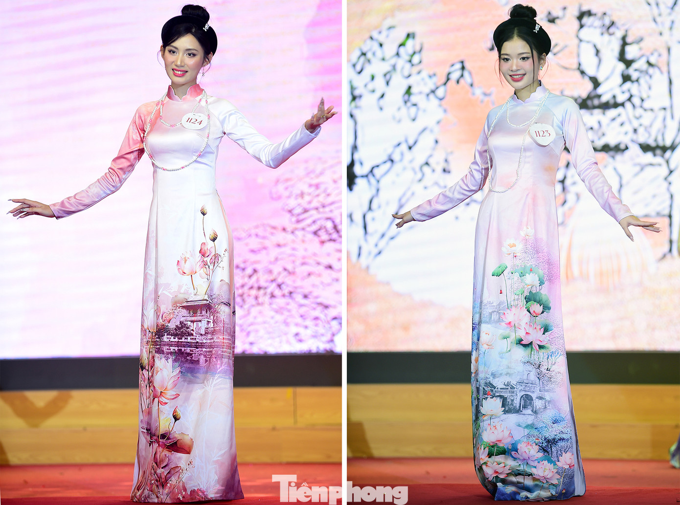 Tại vòng Chung kết khu vực đầu tiên - khu vực miền Bắc, các thí sinh sẽ trải qua 4 phần thi gồm: Thi tìm hiểu kiến thức xã hội và tài năng; thi trình diễn trang phục tự chọn; thi trình diễn áo dài để chọn ra các thí sinh xuất sắc nhất vào vòng Chung kết toàn quốc. Ảnh: Xuân Tùng