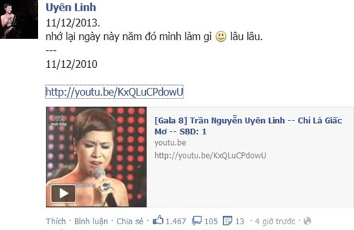 Uyên Linh ôn lại kỷ niệm vào ngày này 3 năm về trước. Ảnh: Chụp từ màn hình