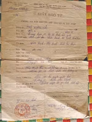 Giấy báo tử của anh Mai Xuân Hải vẫn còn được lưu giữ như một kỷ niệm của một thời bi tráng