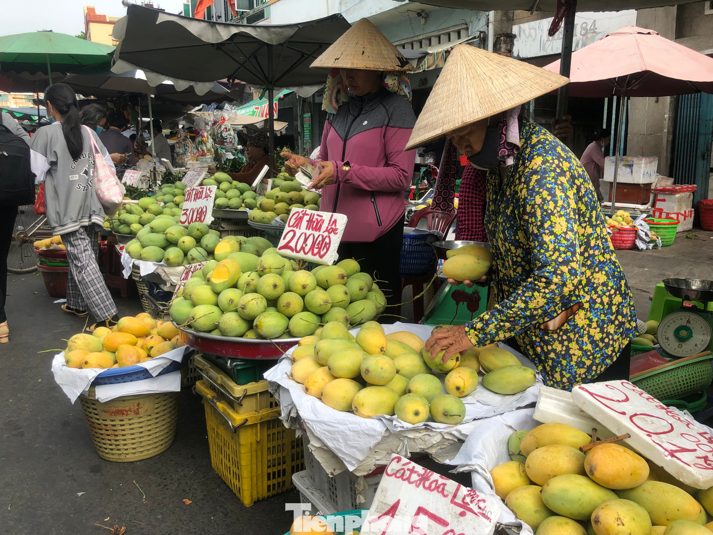 Theo các tiểu thương, hiện nay xoài miền Tây vào mùa, trái cây về nhiều ở TPHCM nên giá rất rẻ. Xoài chín vụ thơm ngon, giá rẻ nhưng do sức mua không cao nên hàng ngập chợ. "Chúng tôi giảm giá mạnh để bán hết hàng nhanh nhất có thể" - bà Tâm (tiểu thương bán trái cây) cho biết.
