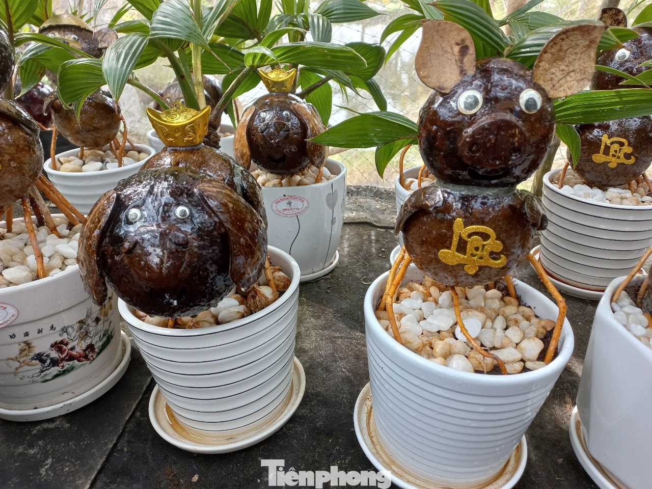 Những chú heo (lợn) có gắn chữ Lộc hoặc thỏi vàng cũng được nhiều khách tìm mua dịp này.