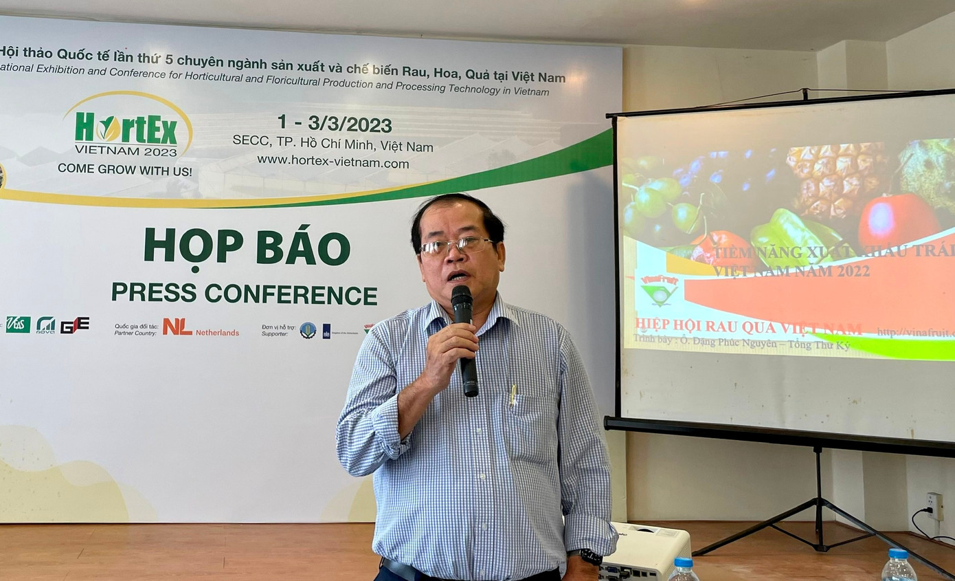 Tổng Thư ký Hiệp hội rau quả Việt Nam Đặng Phúc Nguyên chia sẻ câu chuyện xuất khẩu nông sản đầu năm 2023 tại TPHCM.