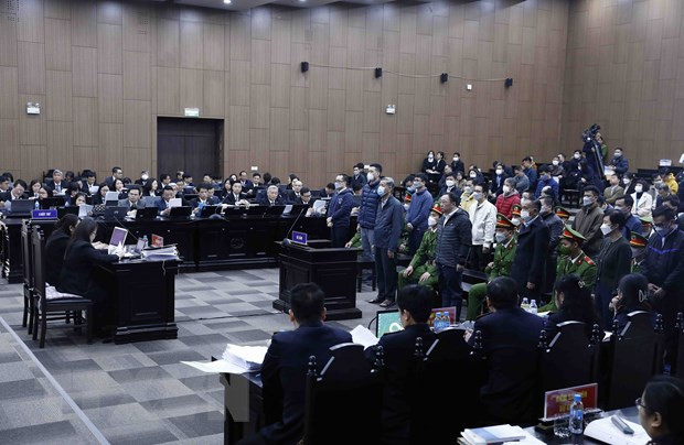 Nhóm bị cáo tại phiên tòa.