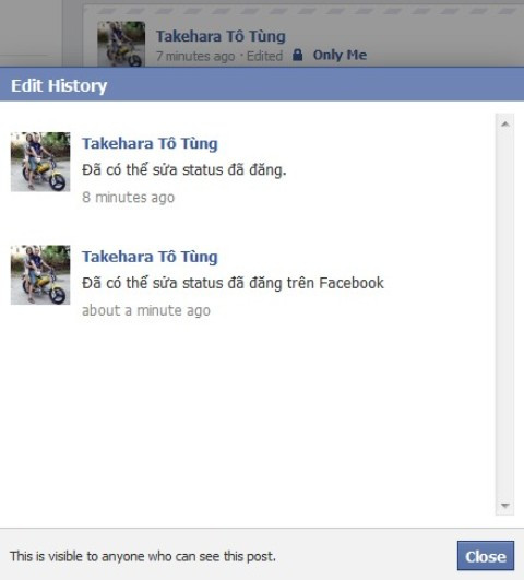 Xem lại lịch sử thay đổi nội dung trên status. Xem lại lịch sử thay đổi nội dung trên status