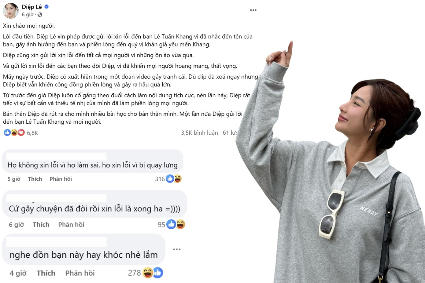 Diệp Lê (Lê Diệp Hồng Loan, sinh năm 1992), nội dung trên kênh TikTok của cô chia sẻ về làm đẹp, thời trang và cuộc sống đời thường.