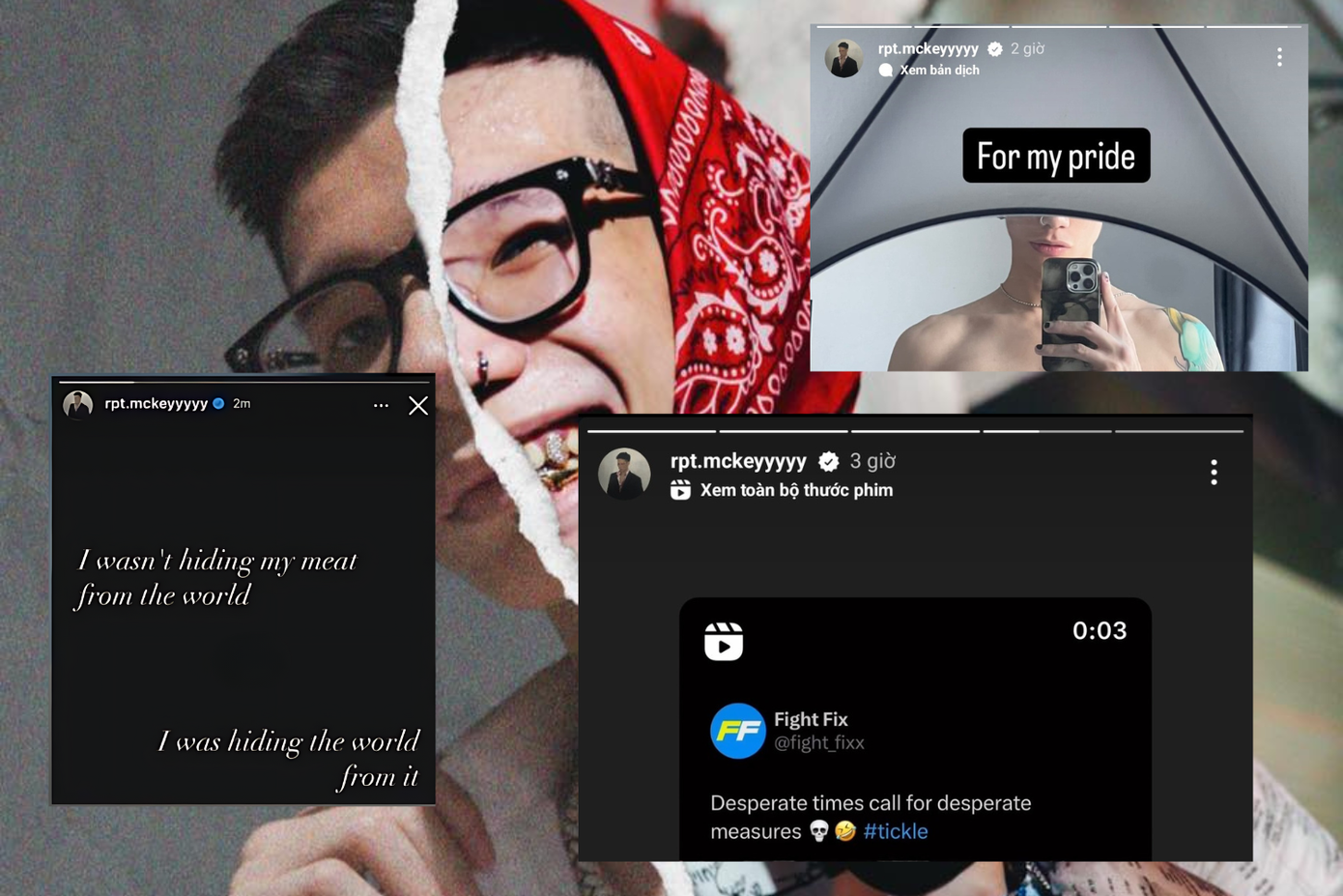 Dòng trạng thái &quot;For my pride&quot; (tạm dịch: Vì niềm tự hào của tôi) kèm theo tấm ảnh cởi trần được MCK đăng tải - Nguồn: IGNV.