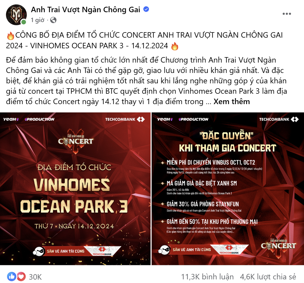Concert không diễn ra tại một địa điểm thuộc Hà Nội như nhiều dự đoán trước đó.
