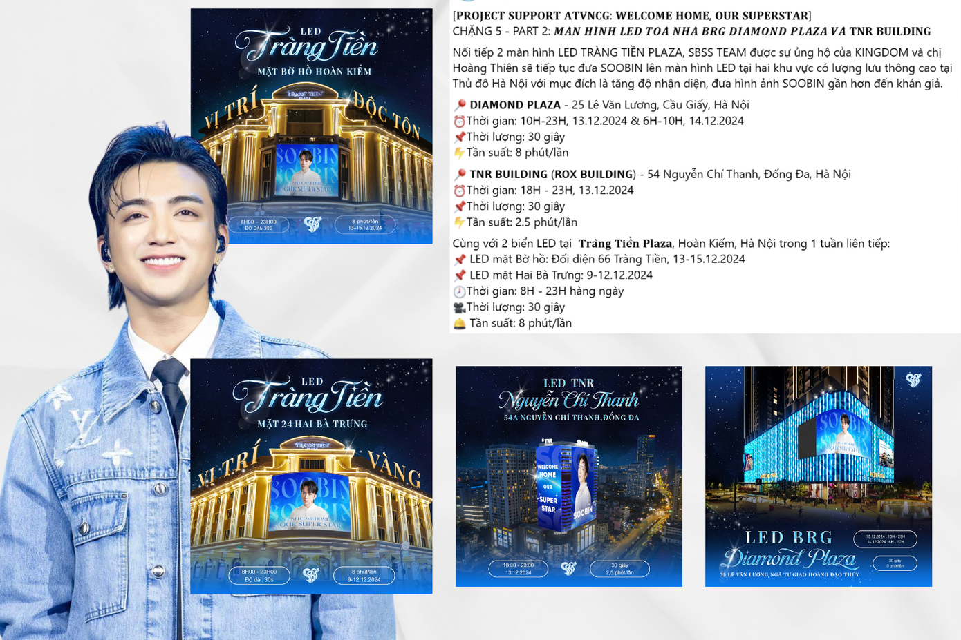 Loạt dự án đồng hành mà người hâm mộ thực hiện cho "hoàng tử" SOOBIN với thông điệp "WELCOME HOME, OUR SUPERSTAR". - Nguồn: SBSS Team - Soobin SuperStar. Loạt dự án đồng hành mà người hâm mộ thực hiện cho "hoàng tử" SOOBIN với thông điệp "WELCOME HOME, OUR SUPERSTAR". - Nguồn: SBSS Team - Soobin SuperStar.