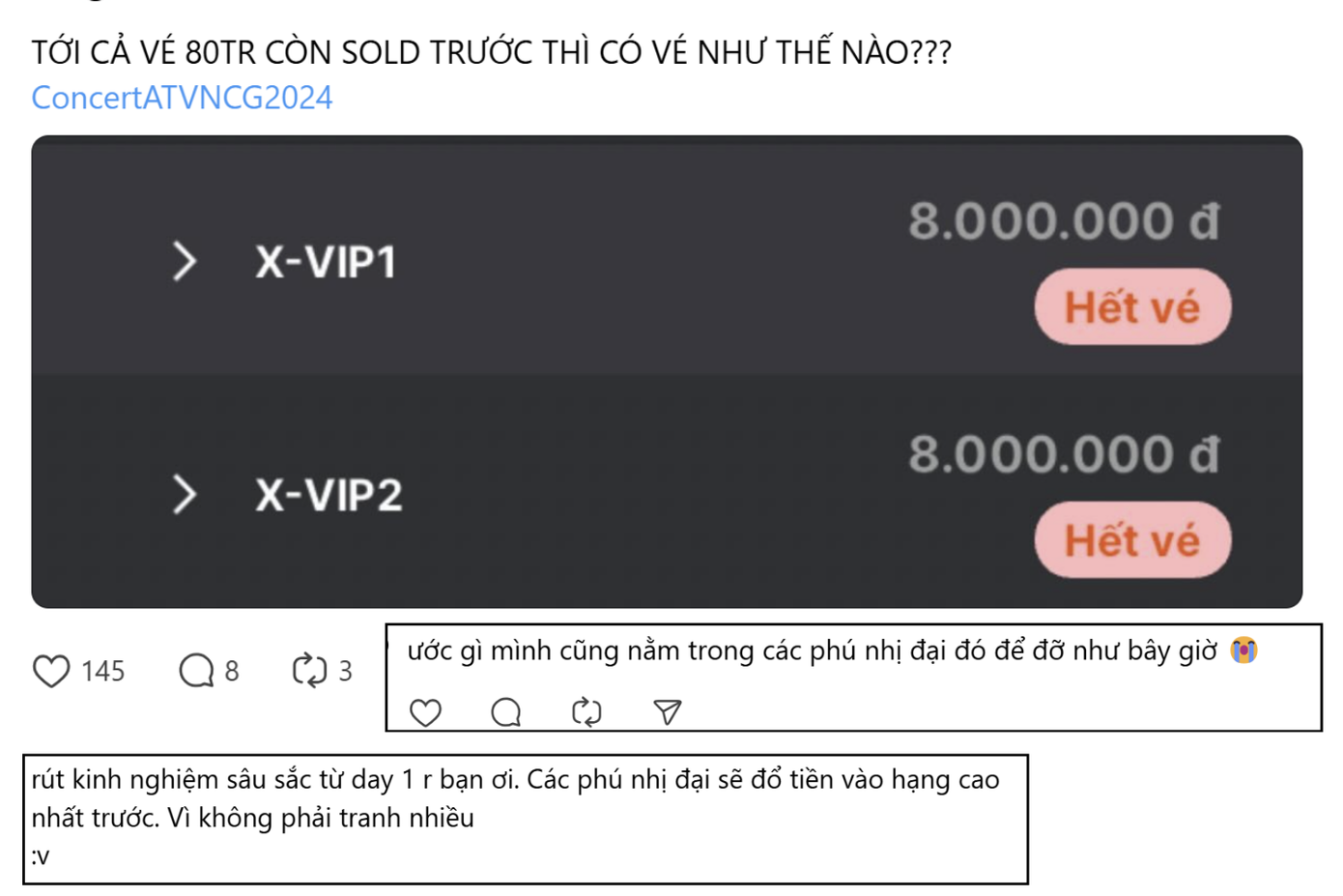 Hạng vé cao nhất mắc nhất cũng &quot;cháy&quot; khiến mọi người càng thêm lo lắng.