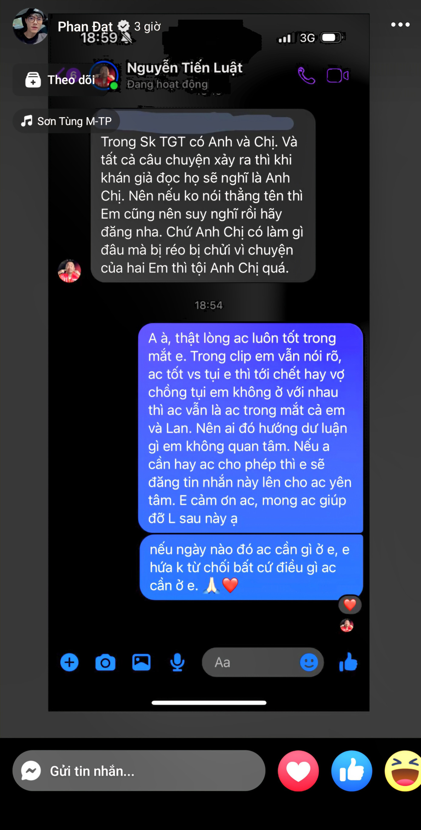 Tiến Luật đăng tin nhắn trao đổi với Tiến Đạt xoay quanh ẩn ý về "cặp anh chị". Tiến Luật đăng tin nhắn trao đổi với Tiến Đạt xoay quanh ẩn ý về "cặp anh chị".