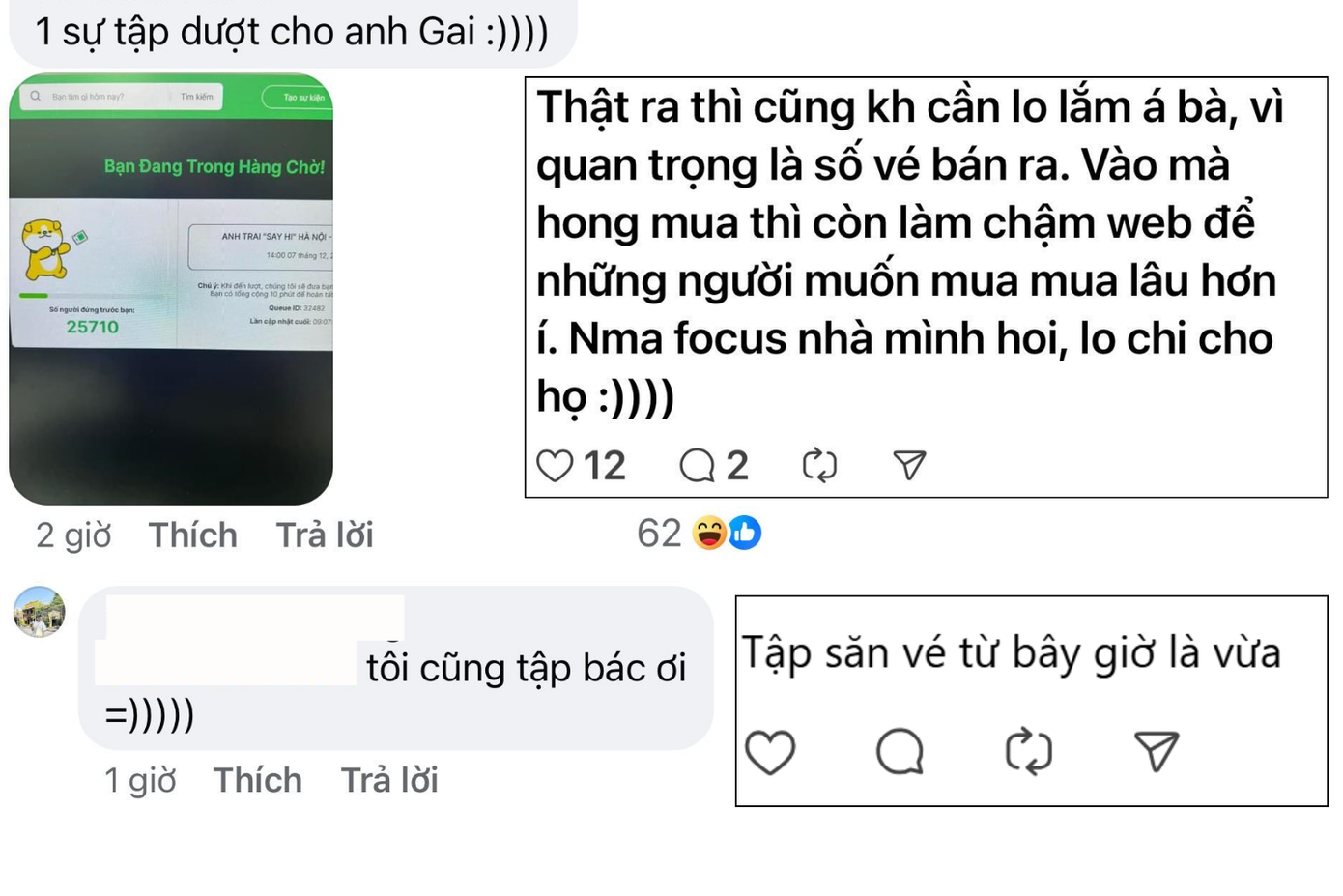 Mộ bộ phận khán giả chia sẻ "chiến tích" của bản thân lên mạng xã hội. Mộ bộ phận khán giả chia sẻ "chiến tích" của bản thân lên mạng xã hội.