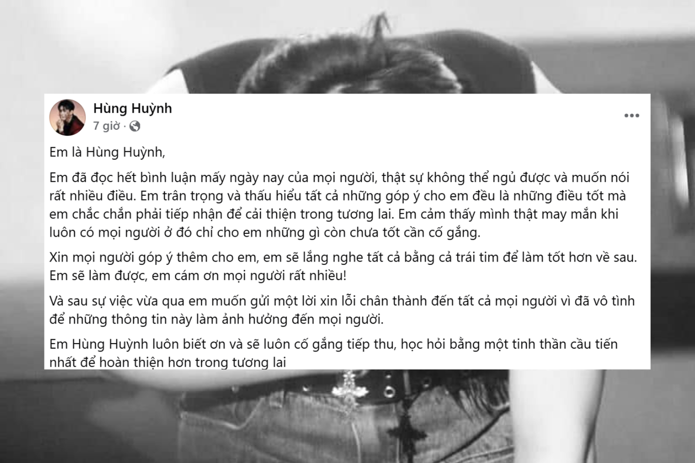 Hùng Huỳnh đăng bài xin lỗi tuy nhiên vẫn nhận về phản ứng trái chiều. Hùng Huỳnh đăng bài xin lỗi tuy nhiên vẫn nhận về phản ứng trái chiều.