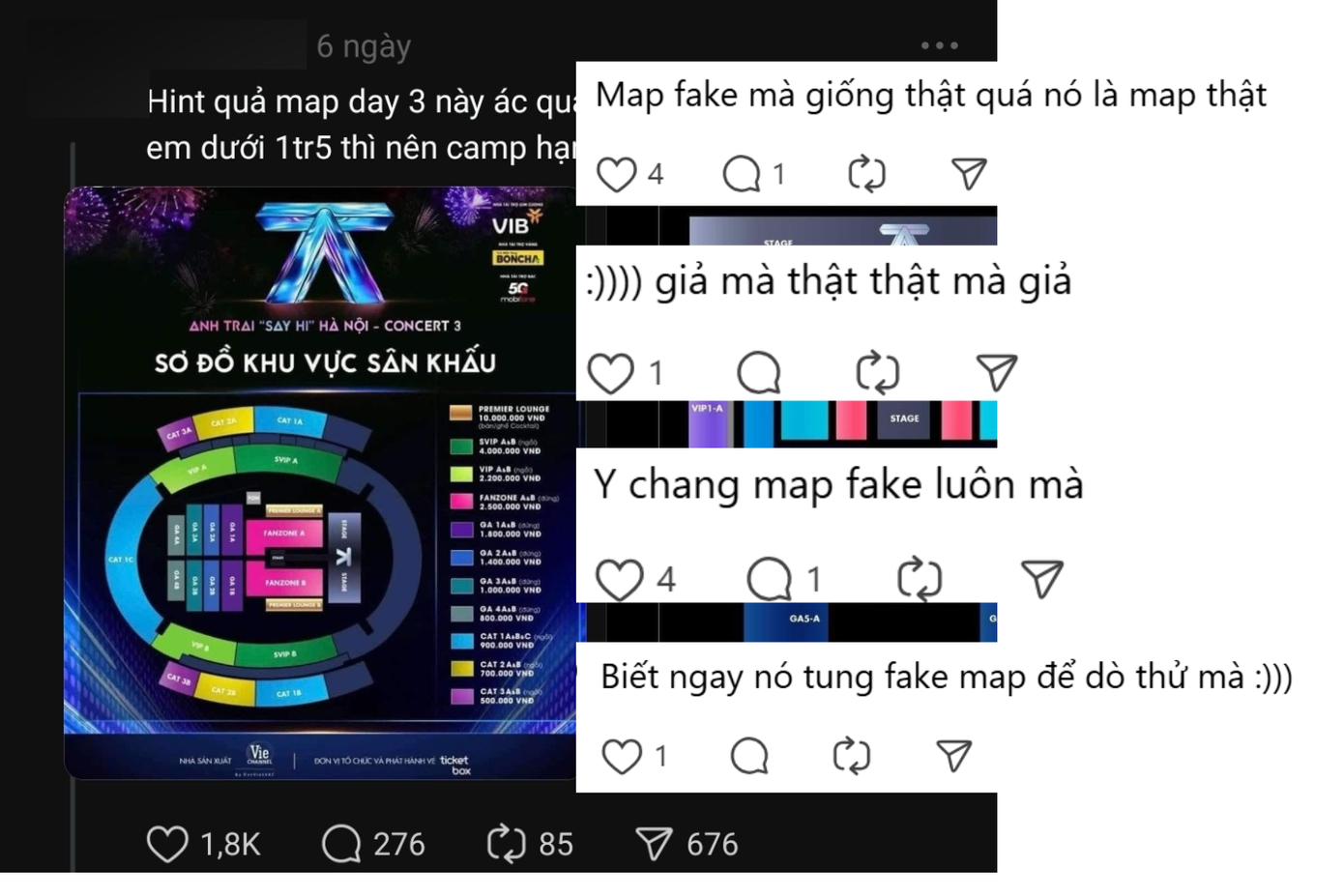 Sơ đồ hạng vé "pha kè" trước đó gần như tương tự so với vị trí chính thức. Sơ đồ hạng vé "pha kè" trước đó gần như tương tự so với vị trí chính thức.