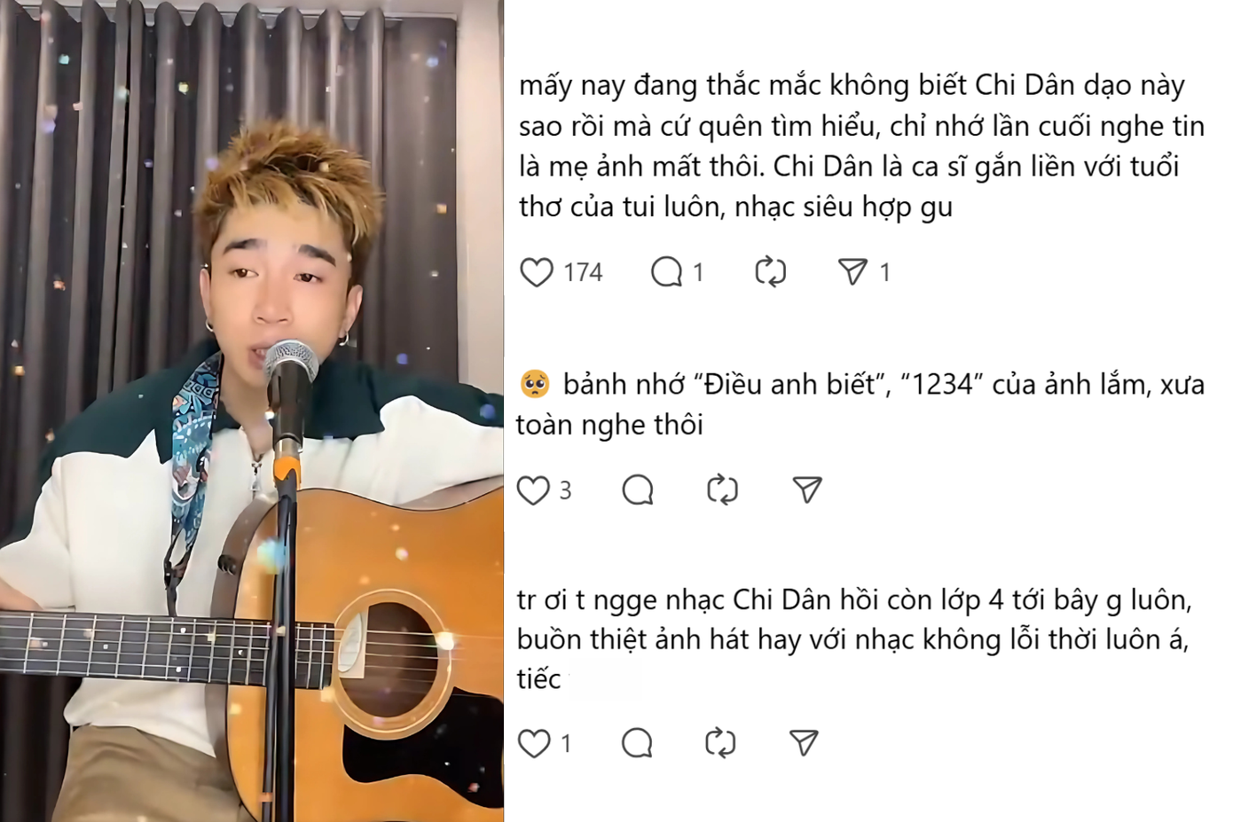 Chi Dân ít xuất hiện và nhiều khán giả để lại bình luận nuối tiếc cho nam ca sĩ. Chi Dân ít xuất hiện và nhiều khán giả để lại bình luận nuối tiếc cho nam ca sĩ.