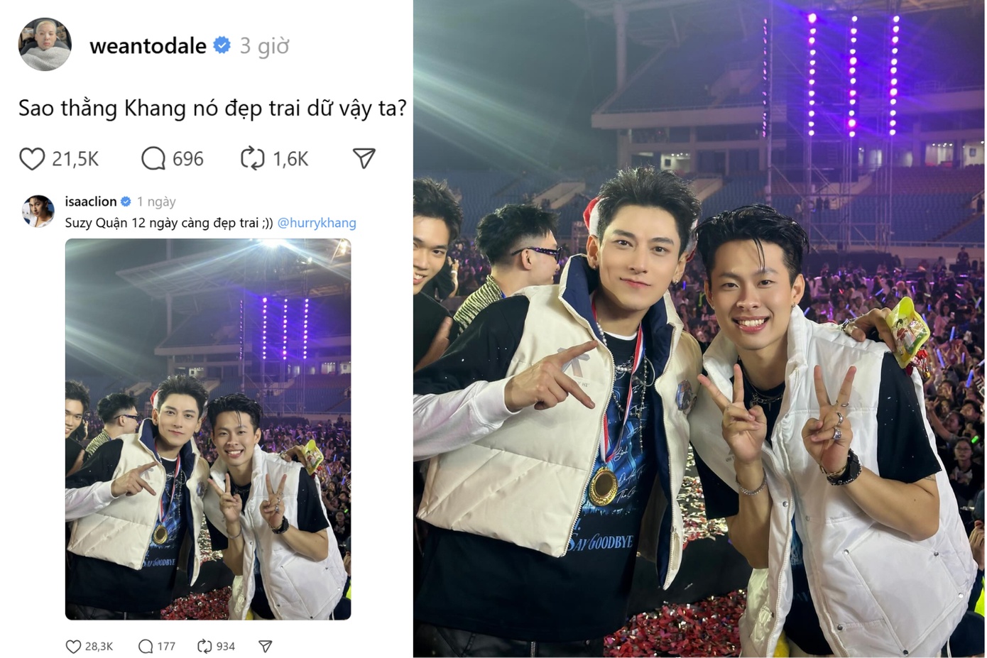 Ngoài WEAN, ISAAC cũng chia sẻ dòng trạng thái "Suzy Quận 12 ngày càng đẹp trai". Ngoài WEAN, ISAAC cũng chia sẻ dòng trạng thái "Suzy Quận 12 ngày càng đẹp trai".