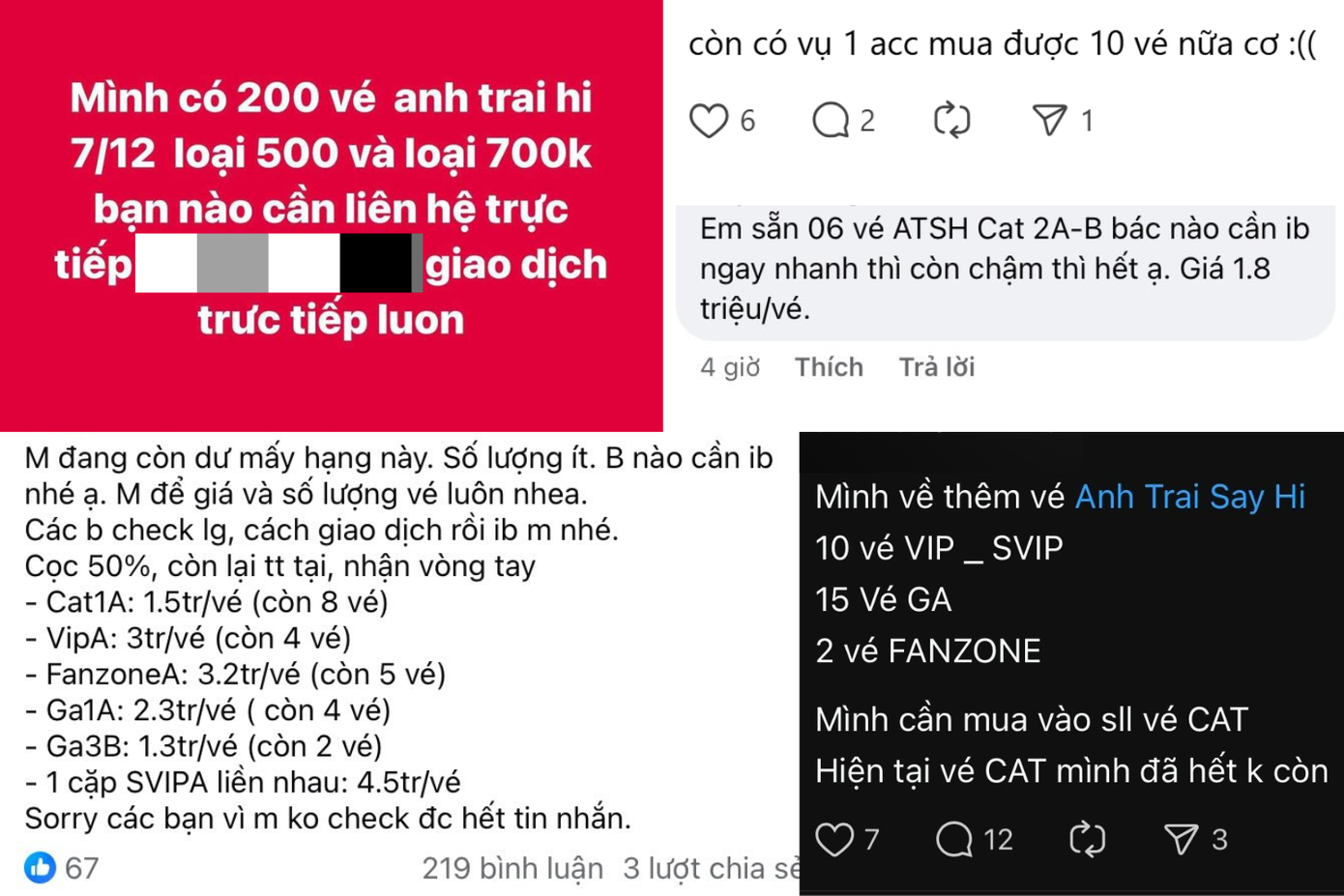 Tình trạng phe vé rao bán số lượng lớn, đẩy giá cao khiến fan &quot;Say Hi&quot; phẫn nộ.
